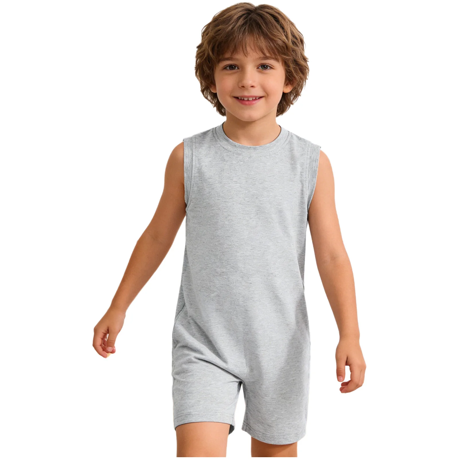 Kids Adaptive Clothing for Boys Girls Special Needs Solid Color Round Neck Sleeveless Back Zippper Rompers One Piece Homewear