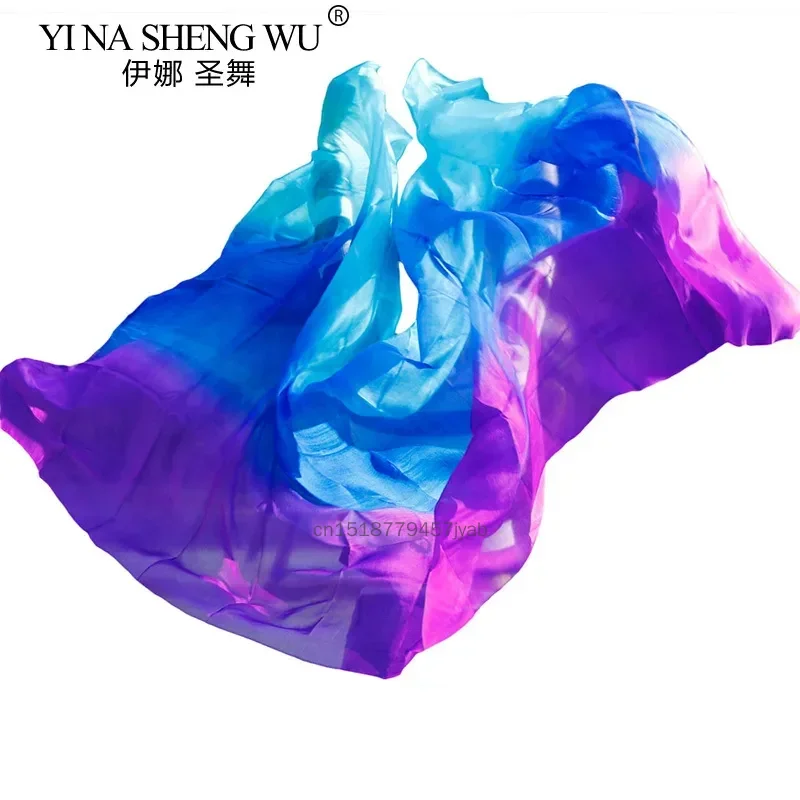 Belly Dance Accessories Pure Real Silk Veil Fabric Scarf For Stage Performance and Dance Practice Hand Dyed Gradient Color Veil