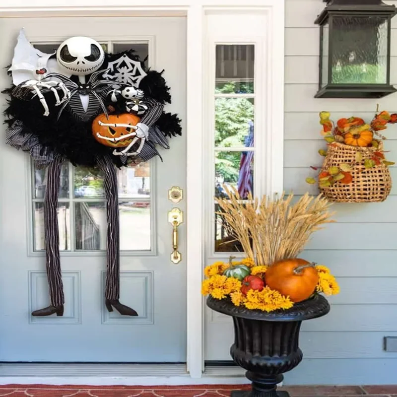 

Halloween Wreath Front Door Horror Atmosphere Decoration Scary Pumpkin Garland Door Hanging Horror Party Decor