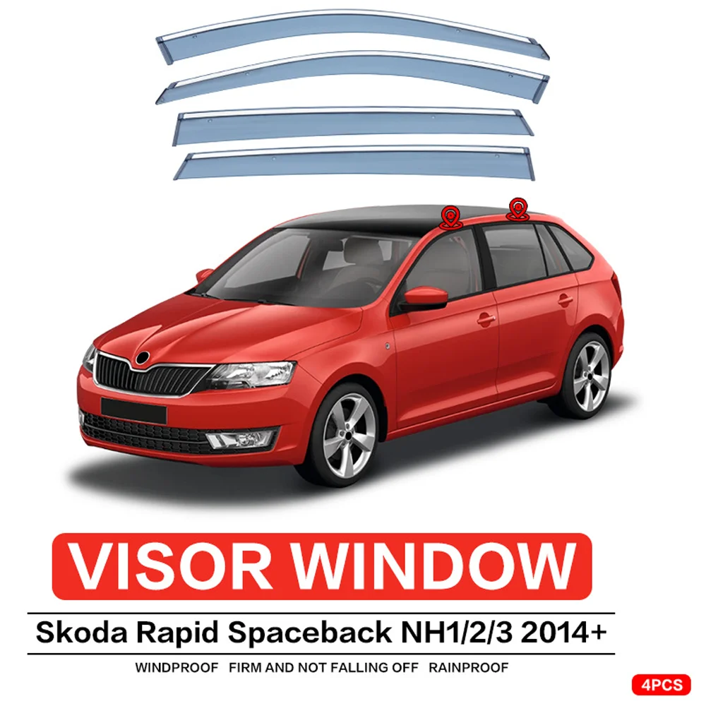 

Chrome Strips Rain Guards for Skoda Rapid Hachback 2012-2022 Window Visor Wind Deflectors Door Visor Vent Shades Ventvisor
