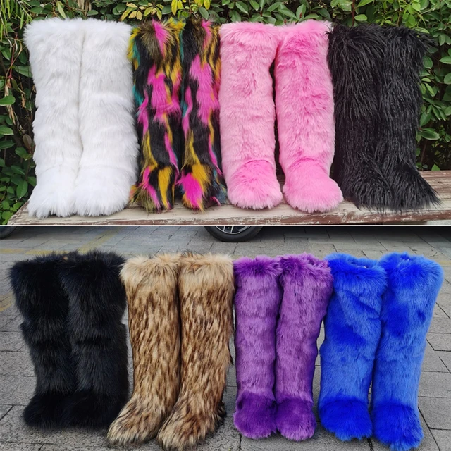 Women Plush Knee High Snow Boots Ladies Faux Fur Furry Warm Shoes Short Boots Ankle Boots Free Shipping New Y2k Platform Boots Women s Boots AliExpress