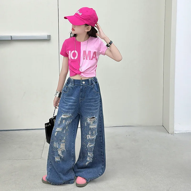 1pc Top 2026 Y2K Summer Girls crop tops fashion Teenager off shoulder letters T shirt hip hop Daily wear Clothes 4 to 10 12 year