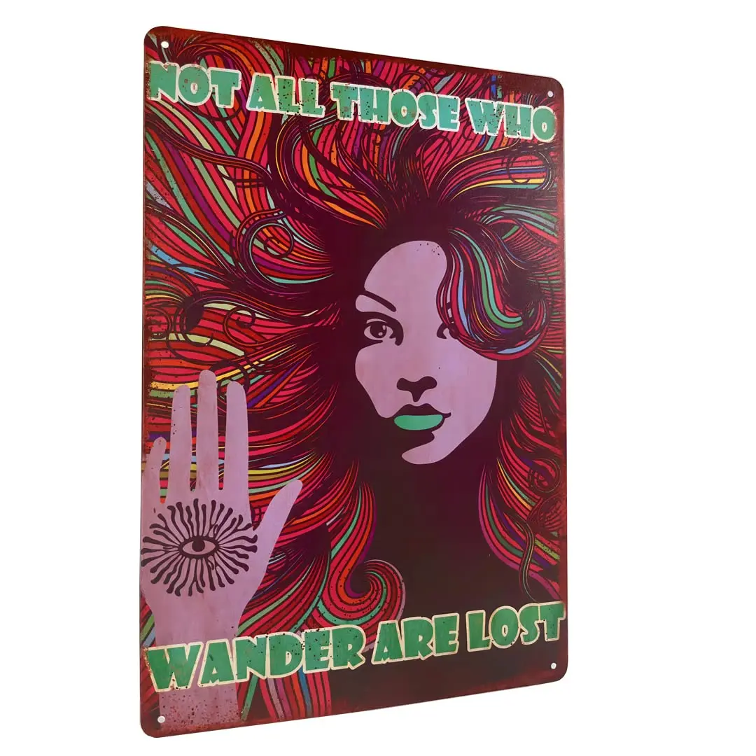 Hippie Girl Not All Those Who Wander are Lost Vintage Metal Tin Retro Sign Boho Decor for Home Living Room Bedroom