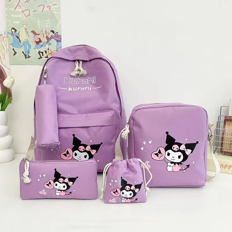 

New school bag cute cartoon Kuromi backpack for student girls pencil case diagonal cross bag minimalist princess canvas backpack