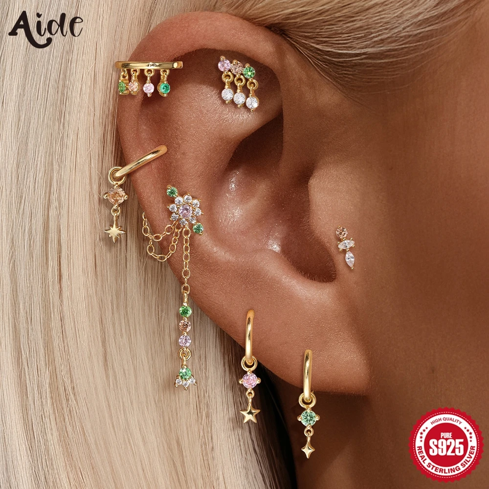 Aide 925 Sterling Silver Colors Crystal Pendant Piercing Stud Earring For Women Y2K Handmake Flat Back Gold Color Body Piercing