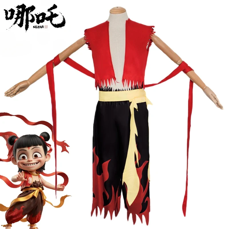 

New Movie Nezha The Demon Children Make Waves in the Sea Cosplay Costume Children Nezha Clothing Top Pants Uniform Outfit