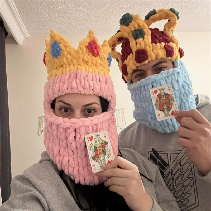 

New handcrafted thick ice stripe mask hat, fashionable Queen's crown hat, cool King's crown hat The same style as the playing c