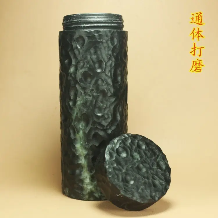 260ml Natural Green Jade Teacup With Lid Genuine Tibetan Medicine King Stone Magnetic Jade Cups Health Teaware Office Teacups