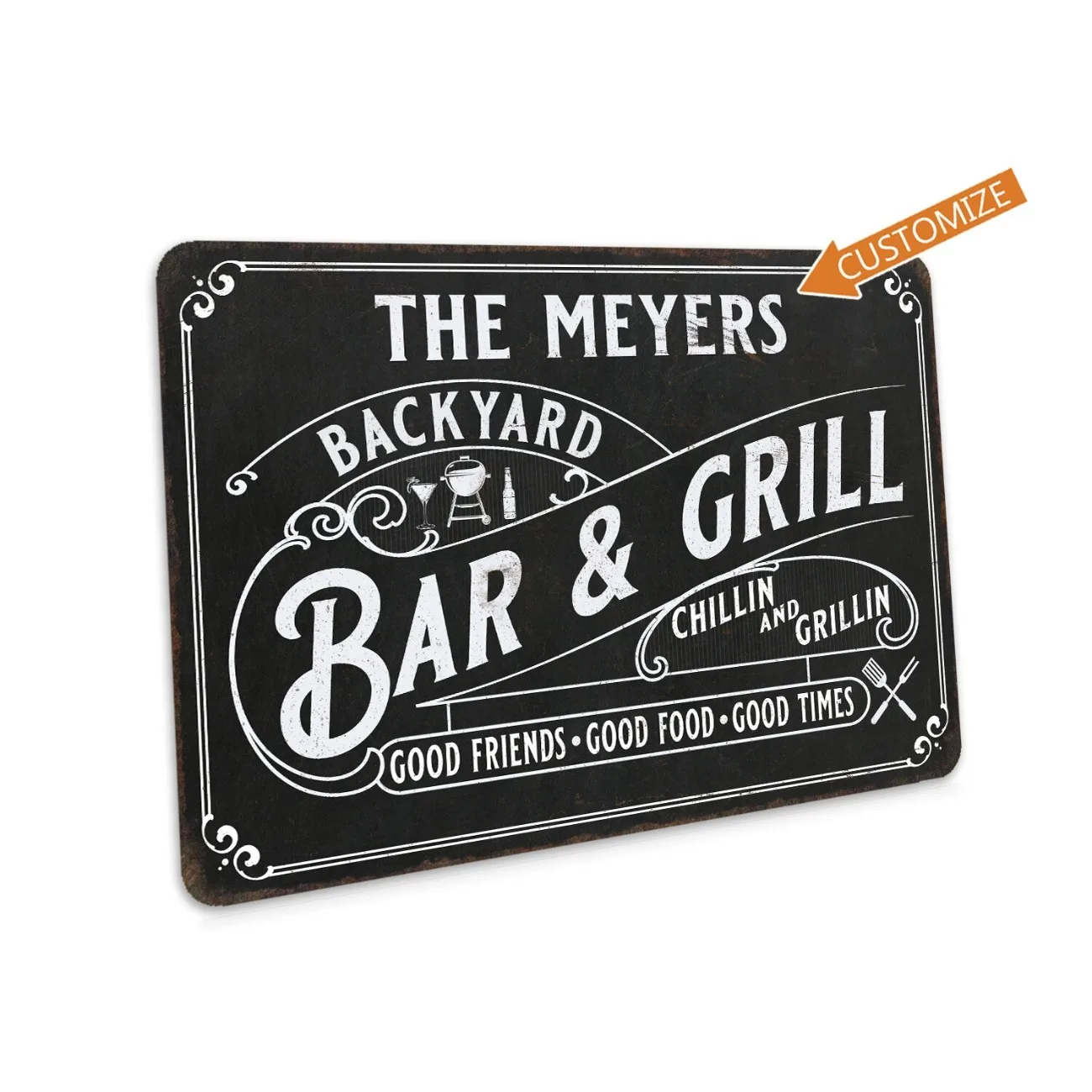 Personalisiertes Schild für Gartenbar und Grill, Terrasse, Veranda, BBQ, Heimdekoration, Metallschild, staubdicht, wasserdicht (nur Dekoration)