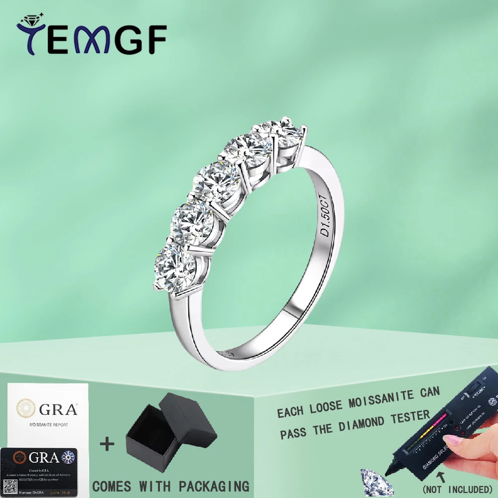 

TEMGF All 4mm/5mm Moissanite Rings 100% S925 Sterling Silver for Women Proposal Luxury Sparkling Fine Jewelry GRA Certification