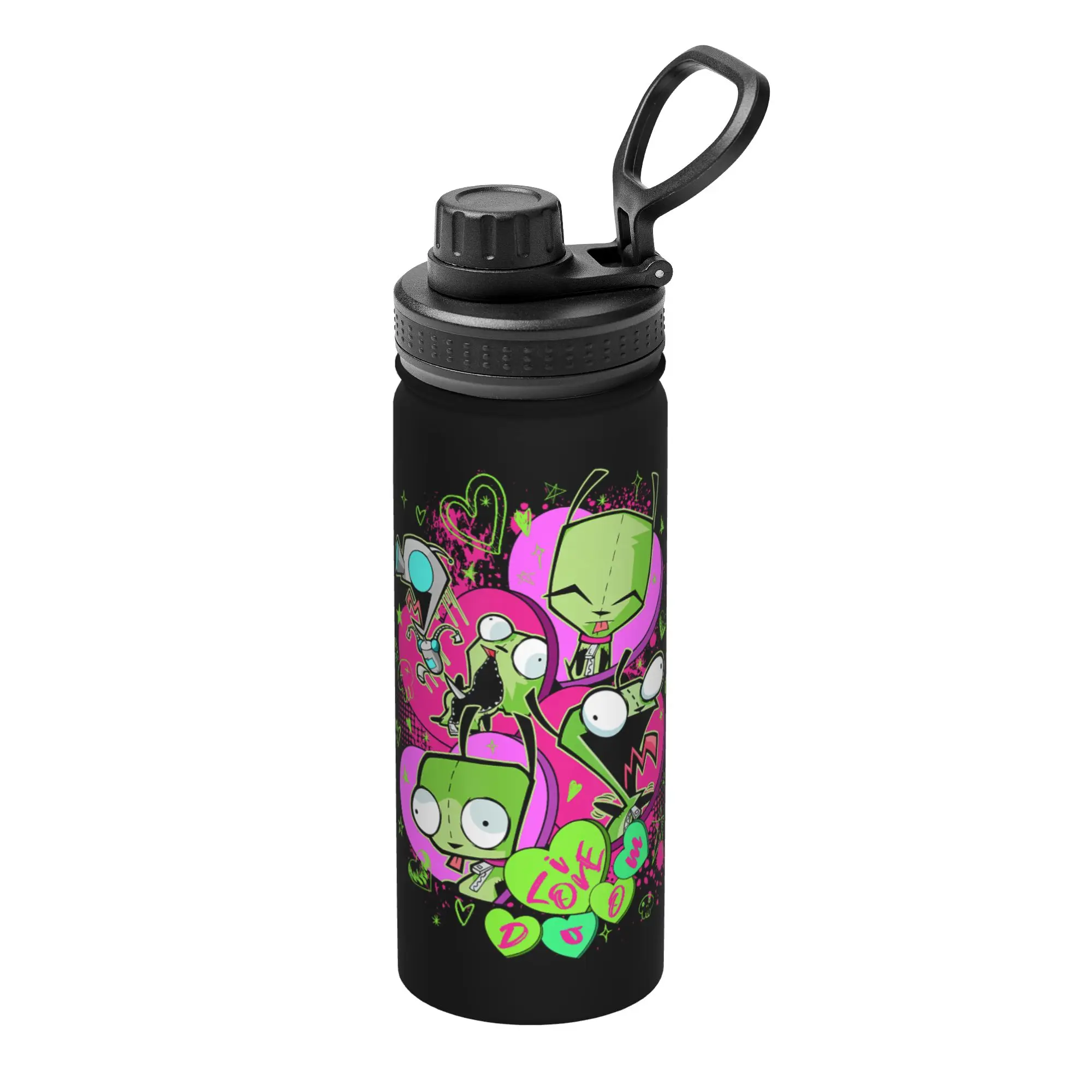 Invaders Zim Valentine's Day Gir I Love Doom 18OZ Sports Insulated Kettle Thermal Cup Vacuum Flask Smoothie Tea Mugs Spill Proof