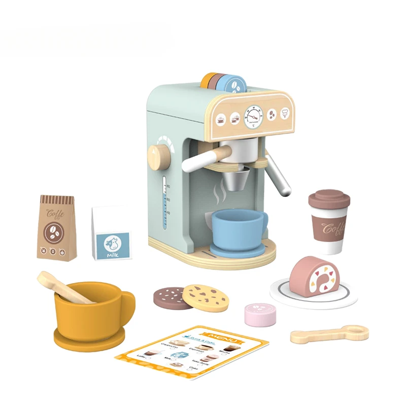 

Wooden pretend play coffee machine breakfast bread milk set children's kitchen role-playing game