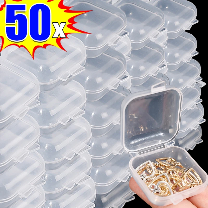 1/50PCS Mini Storage Box Transparent Flip Cover Boxes Dustproof Jewelry Earplugs Ring Grocery Home Portable Storage Organizer