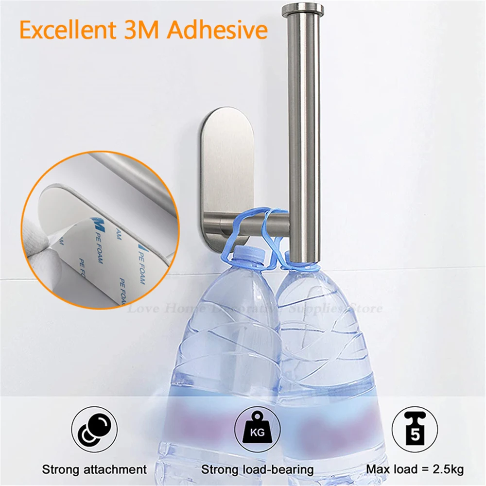 Self Adhesive Toilet Paper Holder Wall Mount No Punching Stainless Steel Tissue Towel Roll Dispenser Bathroom Kitchen Wall Hooks