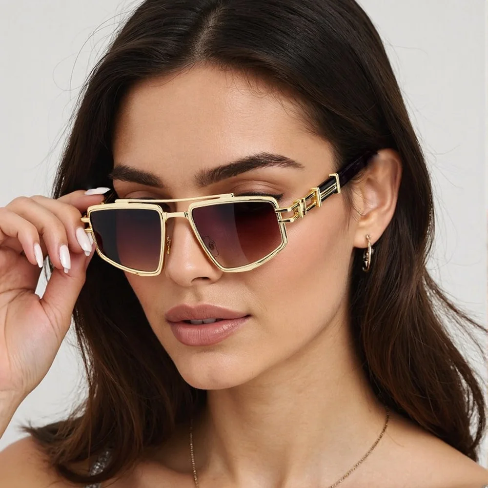 Double Frame Sunglasses Modern Geometric Polygon Sunglasses For women Frame Fashionable Accessories Complex Layering for Women