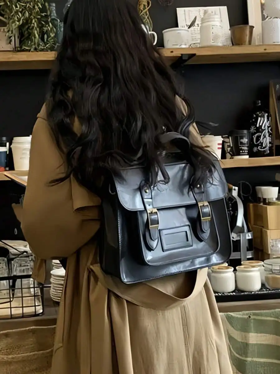 British retro fashion backpack, laptop bag, crossbody bag, briefcase, student bag, youthful college style sweet retro women's bag, shoulder bag, handbag, fashion ins style, brown black