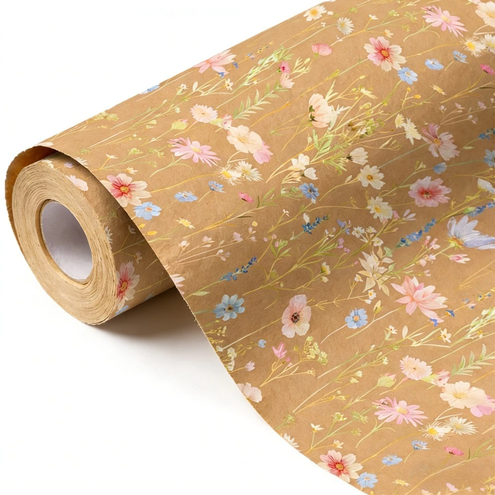 Watercolor Wildflower Kraft Wrapping Paper, ideal for birthday, wedding, holiday gift wrapping and craft decoration