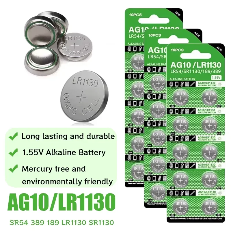 

Button battery AG10/LR1130 1.55V 80mAh alkaline button battery suitable for calculators, toys, electronic watches, alarm clocks