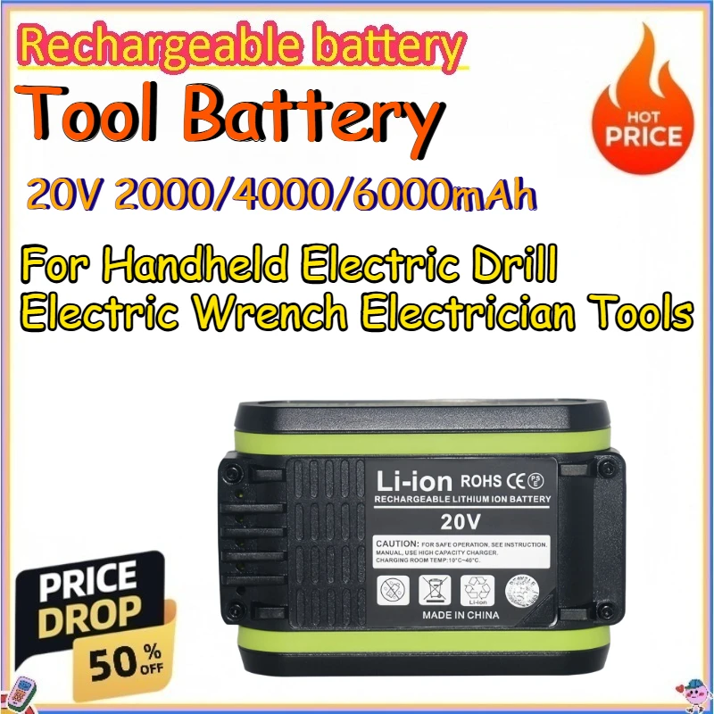

20V 2000/4000/6000mAh Tool Battery for Handheld Electric Drill Electric Wrench Electrician Tools Replace Lithium-ion Batteries