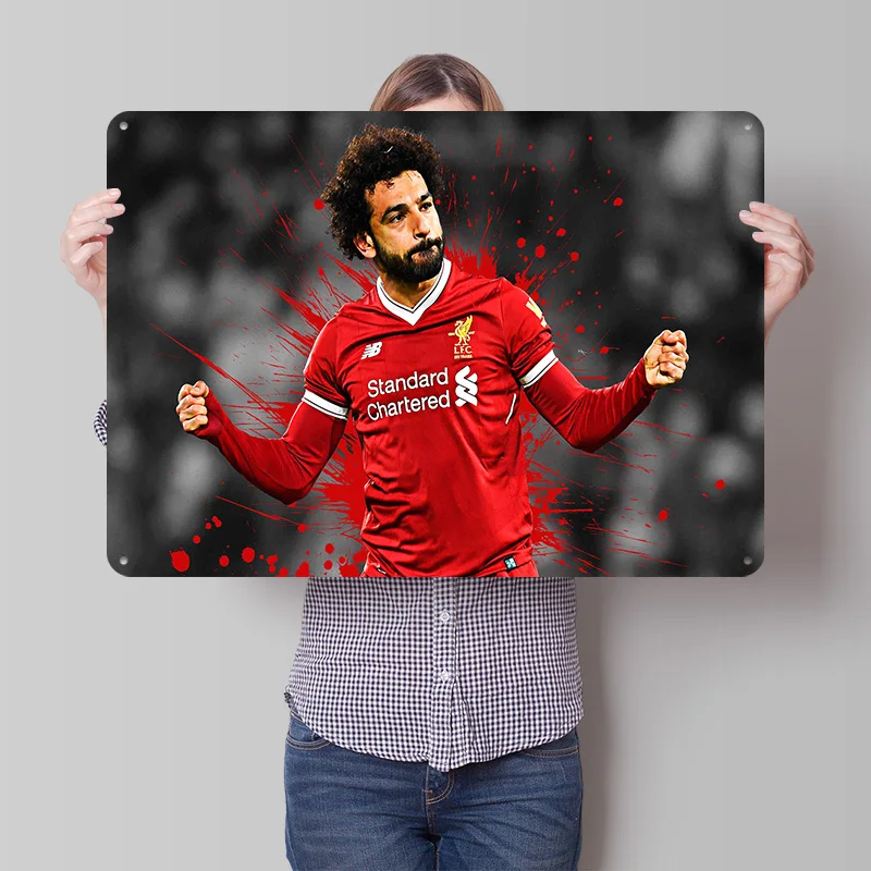 Металлическая винтажная табличка с принтом футболиста Мохамеда Салаха, настенный декор в ретро-стиле для дома, офиса, комнаты, подарок для мужчин