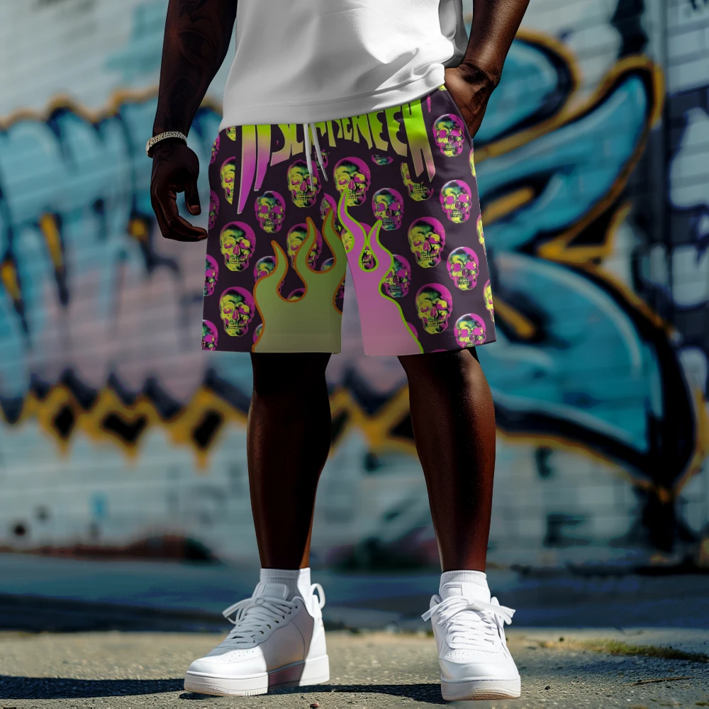

Summer men Large shorts Flame gradients skull-shaped floral shorts Daily casual sports shorts pants