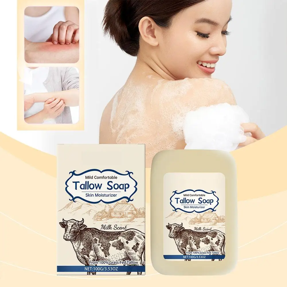 100g Tallow Soap Facial Deep Cleaning Even Skin Tone Moisturizing Soap Skin Oil Control Lightening Care Skin Y7H7