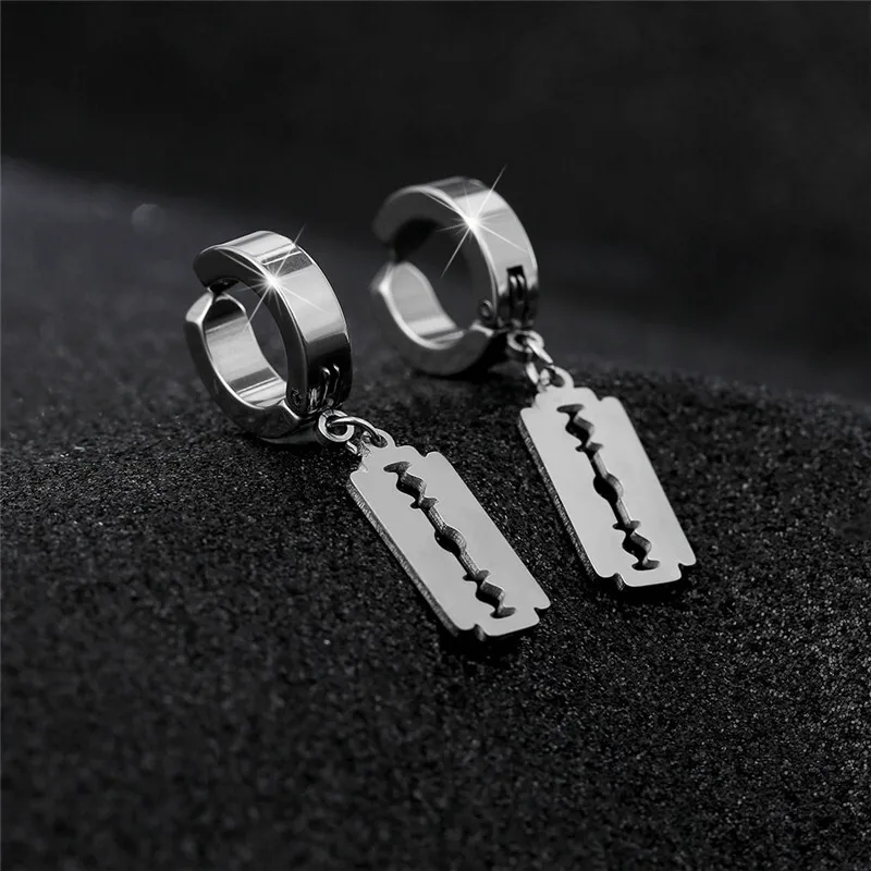 

Wholesale Retro Punk Personality Hip Hop Street Couple Earrings Trendy Men's Stud Earrings Blade Earrings