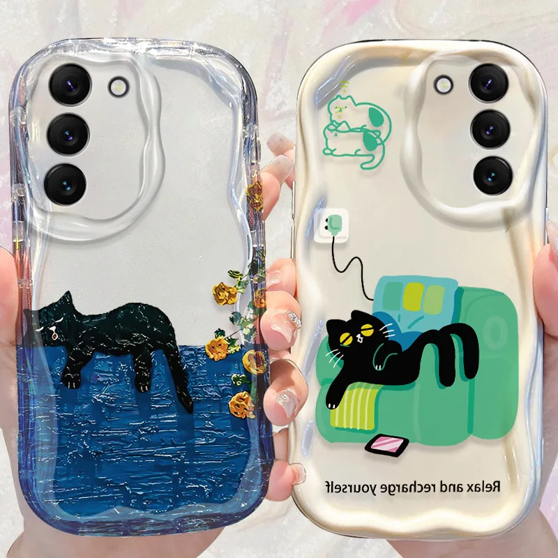 Funda ondulada con patrón de gato para Samsung Galaxy S24 S23 S22 S21 Ultra Plus S20 FE A73 A72 A71 A55 A54 5G A53 A52 A51 4G A50S A50