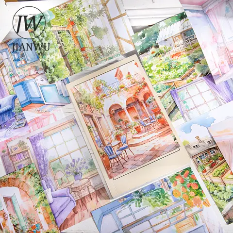 JIANWU 치유 작은 집 시리즈 생활 풍경 재료 콜라주 스티커 크리 에이 티브 DIY 저널 스크랩북 편지지