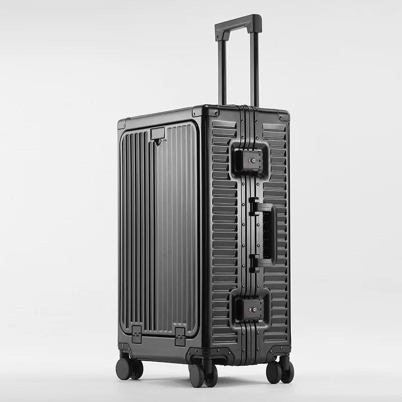 

Full Aluminum Magnesium Alloy Suitcases Front Opening Carry-On Luggage Multi-Function with Cup Holder 20/24In High-end Suitcase