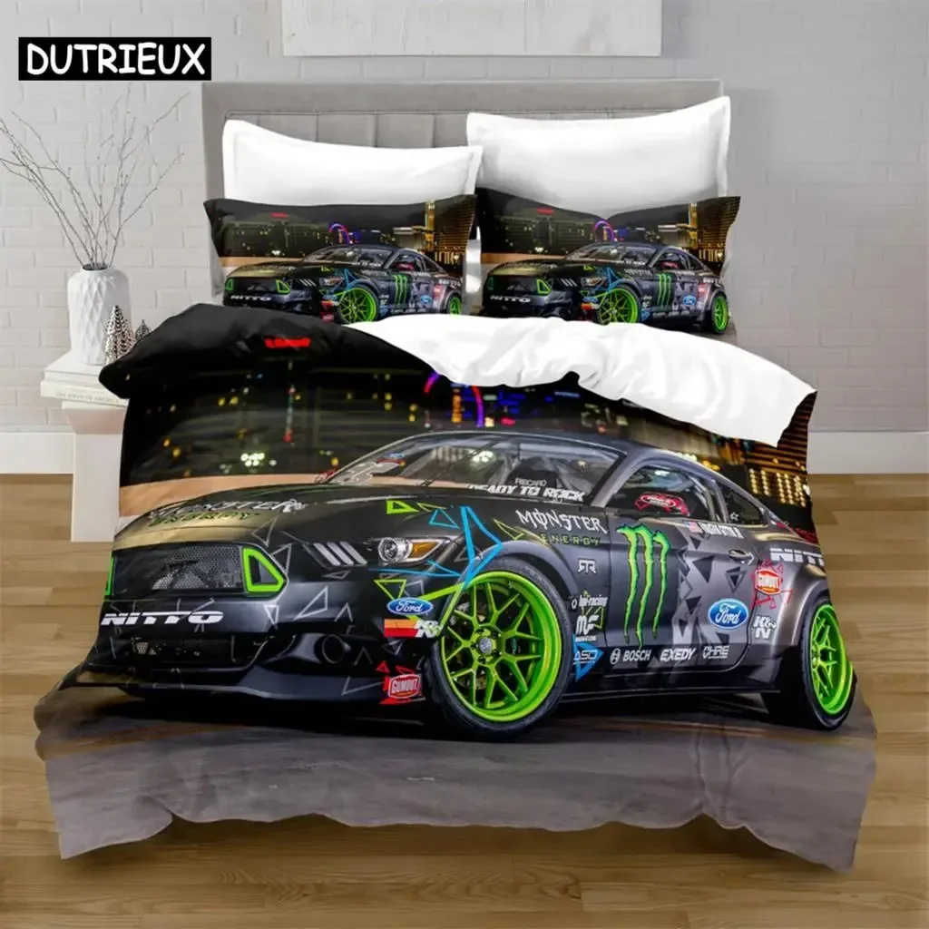 

Home Textiles Printed Mustang Car Bedding Quilt Cover & Pillowcase USAEUE Full Size Queen Bedding Set