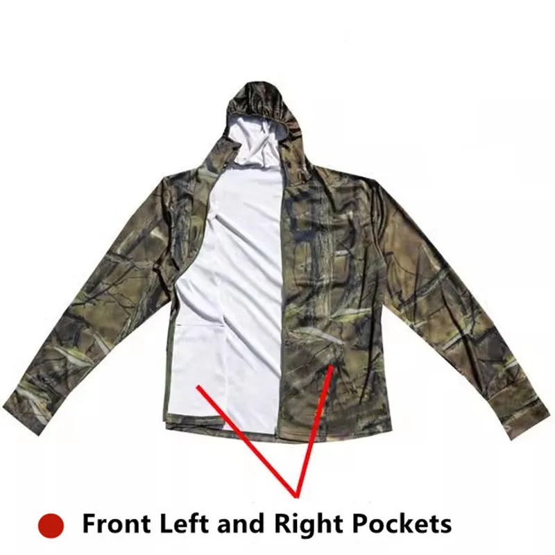 Summer Lightweight Thin Men's Sun Protection Fishes Bionic Camouflage Fishing Hoodies Elastic Breathable Polyester Sports Top