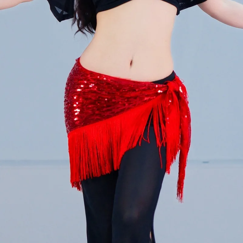 Costume da danza del ventre da donna Sciarpa triangolare con nappa con paillettes Sciarpa in vita per pratica di danza orientale per adulti Bambini anziani