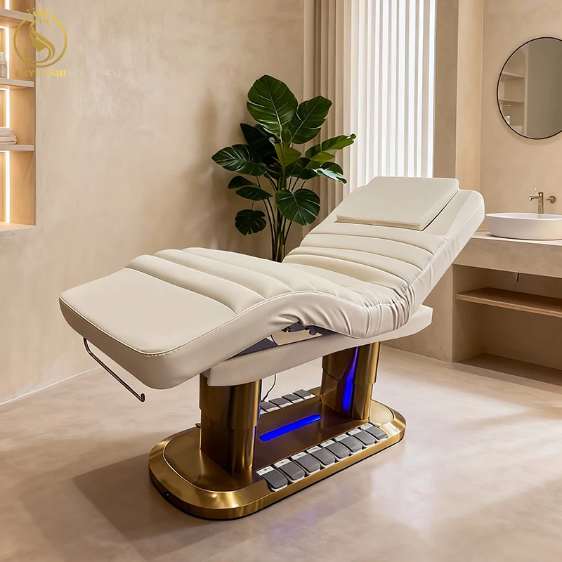 أثاث صالون ذهبي حديث فاخر 4 محرك كهربائي لتدليك تجميل الوجه وطاولة مستحضرات التجميل وسرير للوجه والمنتجعات الصحية #5