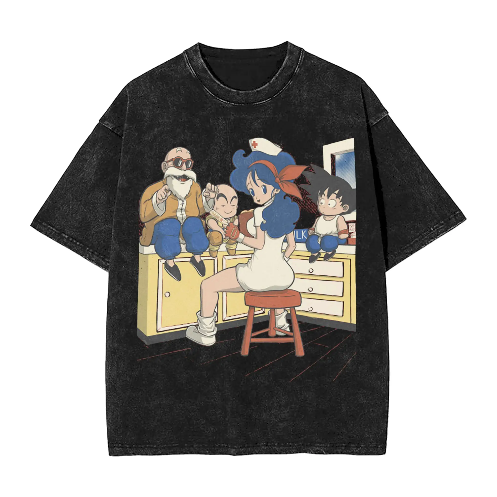 Washed T Shirt Dragon Ball Goku Bulma Hip Hop Vintage T-Shirt Harajuku Japan Anime Streetwear 100% Cotton Tops Tees Men Women