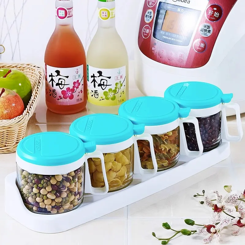 

CHAHUA Kitchen Spice Box Combination Set Glass Salt Jar Household Plastic Spice Jar Storage Box Small Seasoning Jar