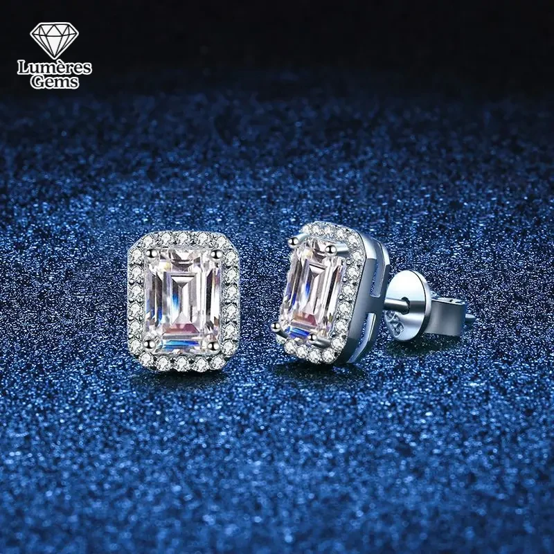 

D Color For Women Rectangular Radiant Group Emerald Cut Moissanite Earrings Platinum PT950 Mark