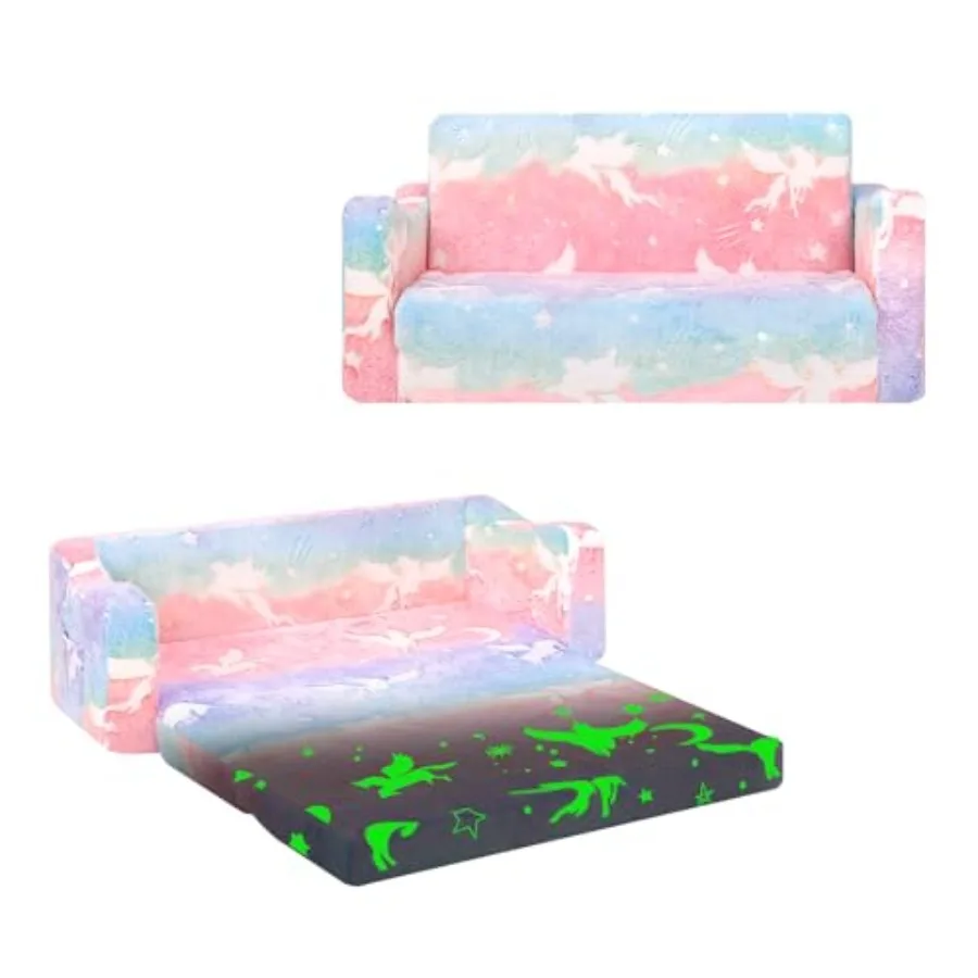 

Couch Extra LargeGlow in the Dark 2-in-1 Folding Sofa Bed for Girls 2 Seats Convertible Sleeper Lounger Toddler Couch for Bedro