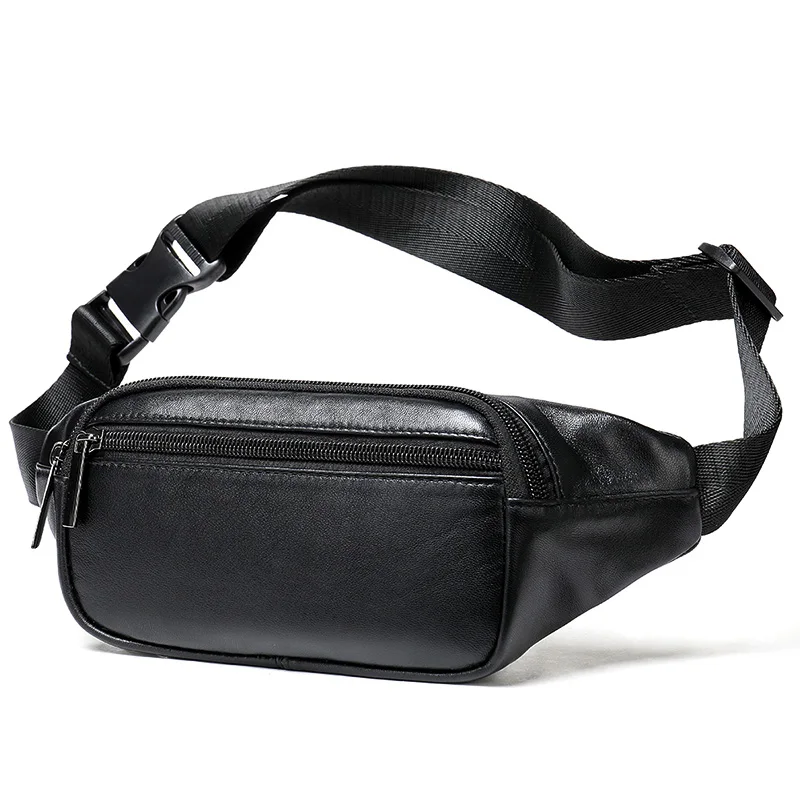 

Leather waist pack top layer women's sheepskin chest bag large capacity mobile phone men's leisure sports crossbody bag