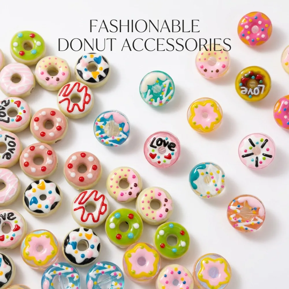 Colorful Donut Shaped Resin Beads, Cute Sprinkle Doughnut Loose Beads for DIY Jewelry & Bracelet Making