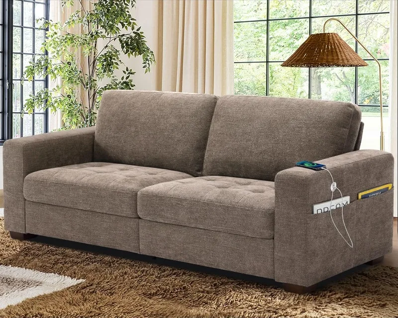 89 Inch Sofa Couch, Modern 3 Seater Couch with Removable Covers and USB Ports, Large Chenille Comfy Sofa for Living Room, Oversi