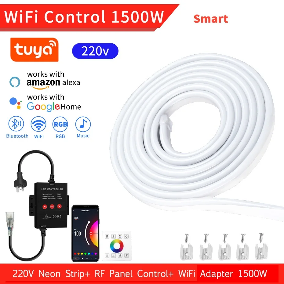 220V Dimbare RGB Led Tape 1M-100M Smart Tuya WiFi RGB Neon Light Strip met RF-paneel Afstandsbediening AU Plug Waterdichte Flexibele Tape