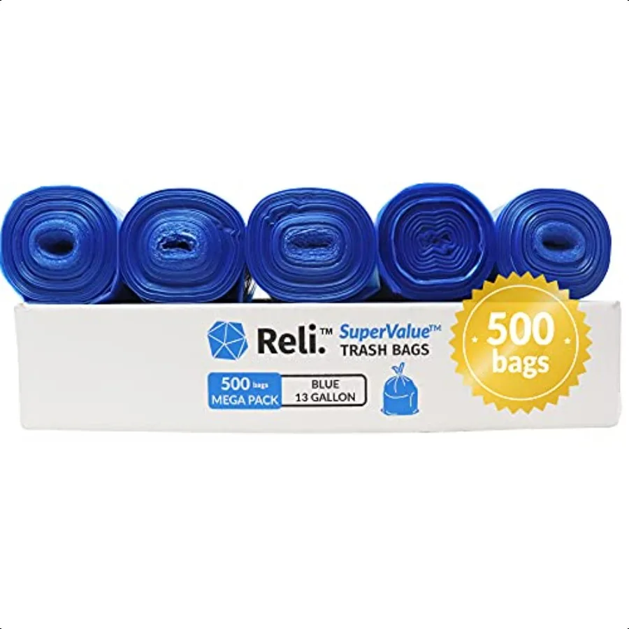 

ErValue 13-галонные мешки для вторичной переработки, 500 шт., оптовые высокие кухонные синие мешки для мусора