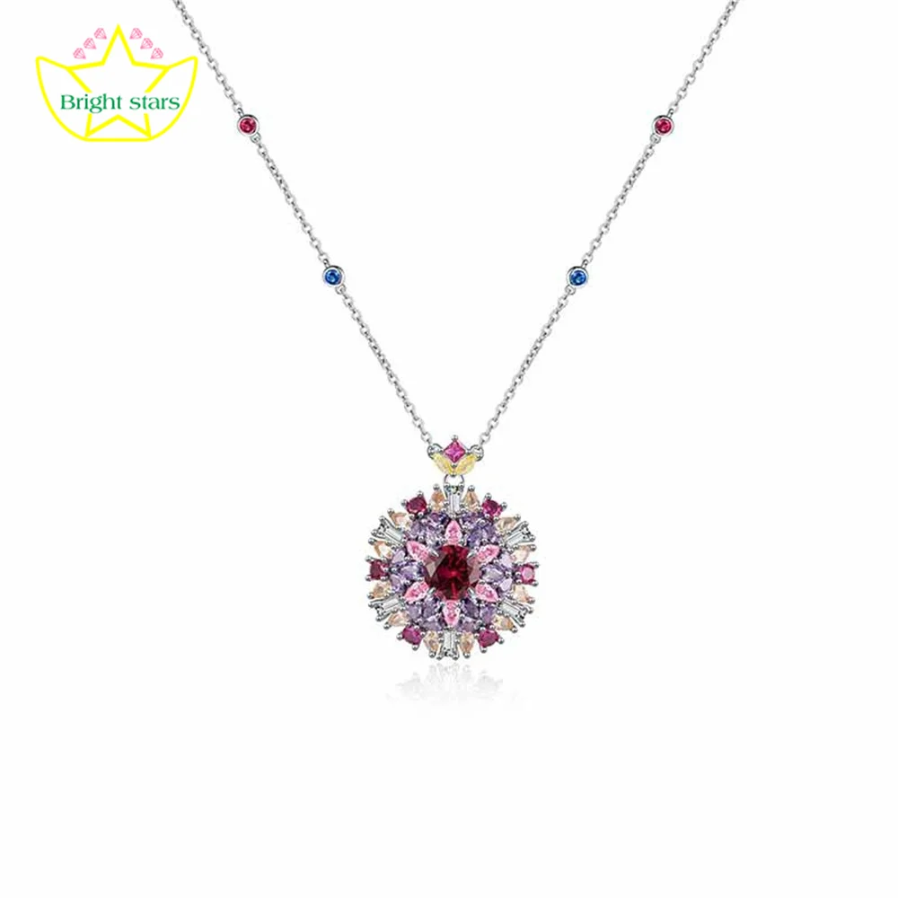 

s925 Sterling silver cut ruby necklace for women inlaid stone pendant stylish temperament