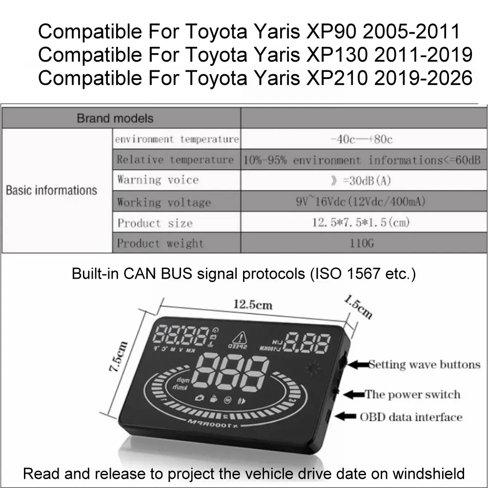 Car HUD Head Up Display For Toyota Yaris XP90 2005-2011 XP130 2012-2019 XP210 2020-2026 Auto Electronics Accessories view 4