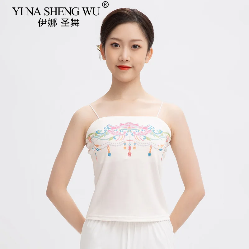 

Летняя тренировочная одежда, подтяжки с принтом, женская, для взрослых, женская, современная танцевальная одежда, одежда для выступлений, белые брюки с разрезом, новинка