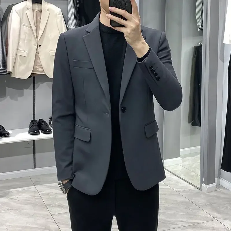 Brown Men\'s Suit Jackets Single Breasted Coat Gray Male Blazer Simple New in Clothing Menswear Fashion 2024 Fashionable Classic