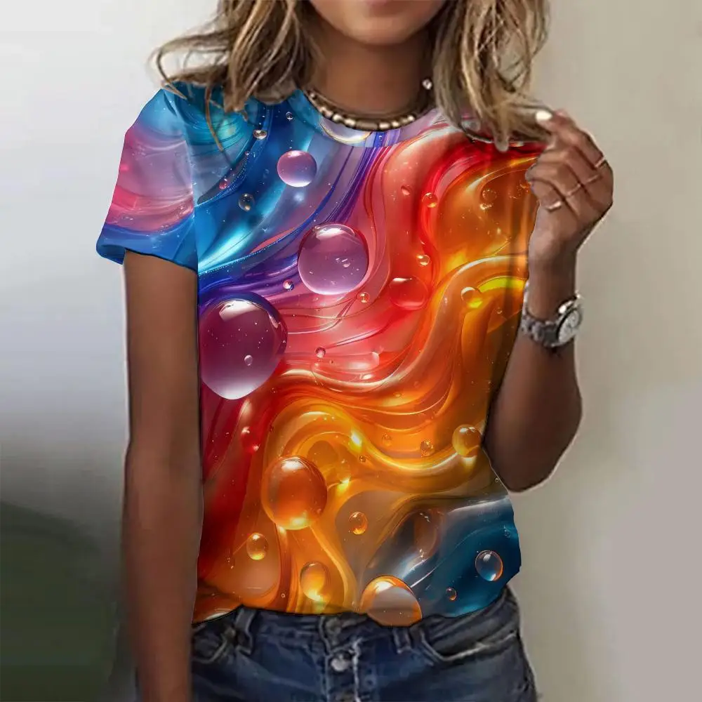 Fashion Gradient T-Shirts Bubbles Leaf 3D Print Women's O-Neck Short Sleeve T Shirt Harajuku Casual Tees Y2k Top Female Clothing