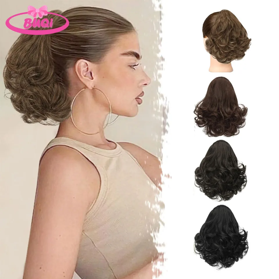 BuQi Extend hair comb Ponytail Hair Extensions Short Curly Natural Tail False Hair For Women Horse Tail Black Hairpiece