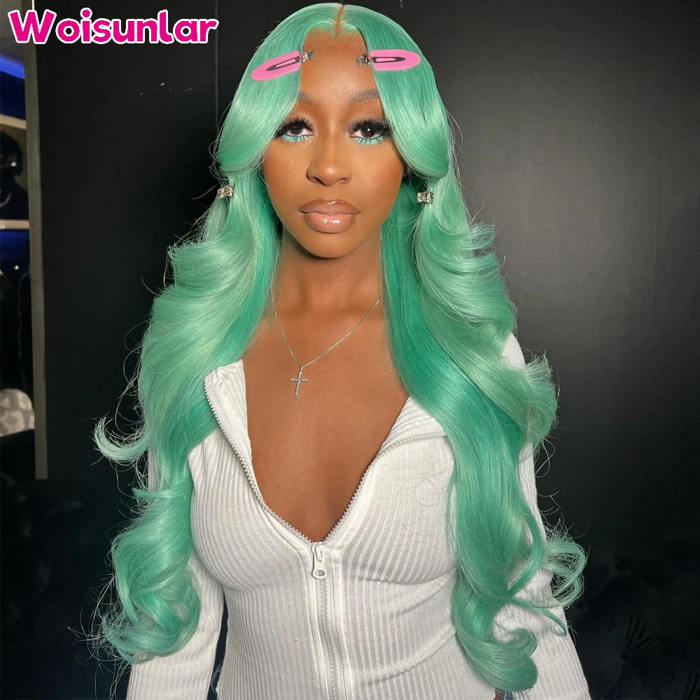 Light Green 13X6 Body Wave Lace Front Wigs human Hair 13x4 Lace Front Wigs Hair PrePlucke Transparent Lace Human Hair Wigs 100%